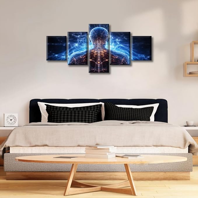 Rebotipy 5 Pieces Brain Modern Artwork Development of Science Pictures for Living Room Human Body is in Neural Connections Wall Canvas Art House Decor Ready to Hang for Office Home Walls (50" Wx24 H)