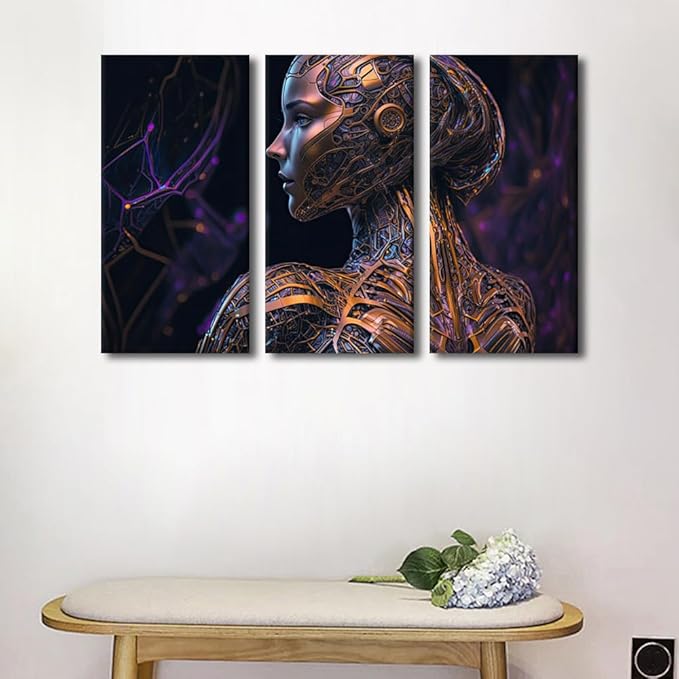 TUMOVO Wall Art for Living Room 3 Panel AI Wall Art Parametric Artificial Intelligence Pictures Print on Canvas for Home Office Decorations, Stretched and Framed Ready to Hang, 42" Wx28