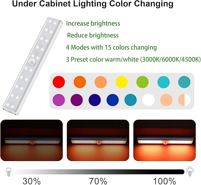 Under Cabinet Lightis Wireless with Remote, 15 Color RGB Magnetic Led Light Bar, 48-LED Rechargeable Closet Lights, 3 Timer & 4 Modes, Stick on Lights for Kitchen, Pantry, Bedroom, Stairs