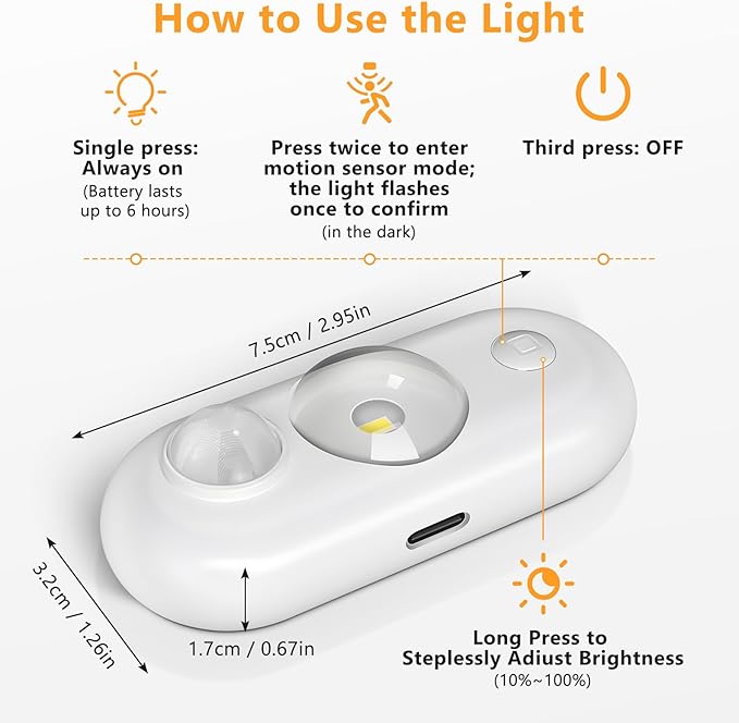 inShareplus LED Motion Sensor Puck Lights, Magnetic Under Cabinet Light Indoor, Small Rechargeable Night Light, Dimmable Sensor Lights for Closet, Stairs, Kitchen, Warm White (6 Pack)
