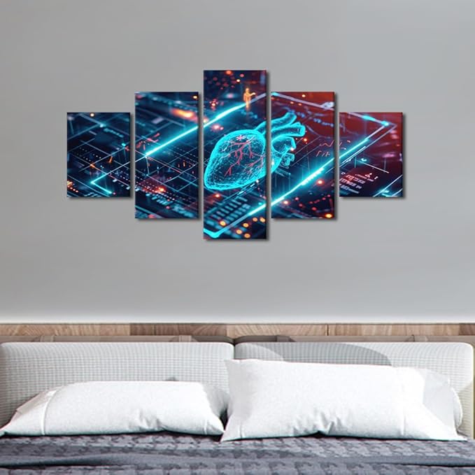 TUMOVO 5 Panel Modern Technology Canvas Wall Art Large Digital Wall Decor for Living Room Home Decor Decorations Computer Screen Picture Wall Decor for Bedroom Poster and Prints 60" Wx32 H