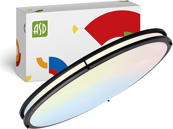 ASD LED 32" Oval Flush Mount Lighting, Close to Ceiling Light Fixture | 3CCT, Dimmable, Energy Star, ETL Listed | 45W 3750LM 3000-5000K 100-277V | Low Profile Double Ring Lamp | Black