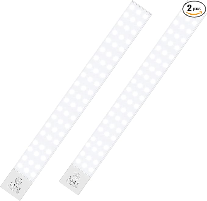 BLS 60 LED Closet Lights Battery Powered LED Lights, Super Bright Under Cabinet Lighting, Wireless Motion Sensor Light Indoor, 2400mah Rechargeable Battery Operated Lights, 120 Days Run Time (2 Pack)