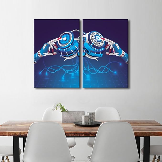 3 Pieces AI Intelligence Wall Art Paintings Home Decor Prints on Canvas Modern Artwork Big Data Large Picture for Living Room Giclee Framed Stretched Ready to Hang, 24" Wx16 H