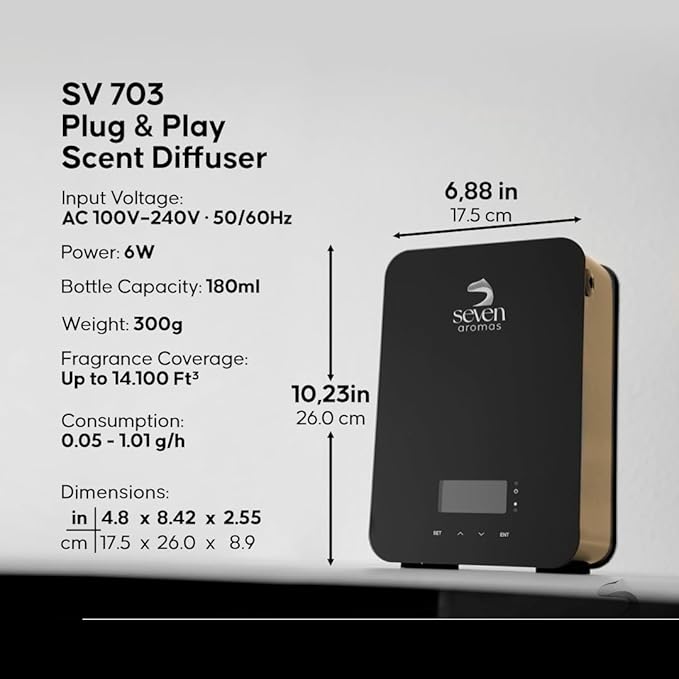 SevenAromas SV711 Smart Scent Diffuser for Home & Office – Cold Air Technology, Waterless Essential Oil Diffuser – Covers up to 2,000 Sq Ft – Bluetooth App Control – Aromatherapy for Large Rooms