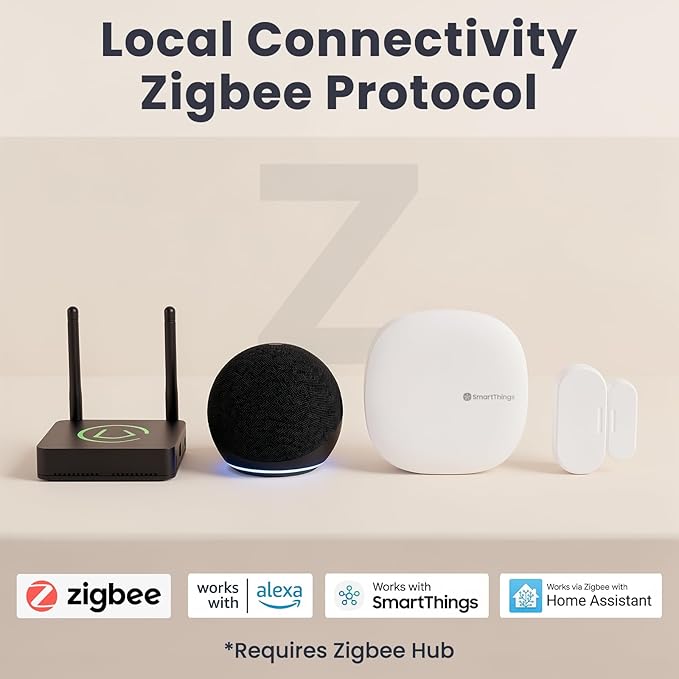4 Pack Zigbee Door Sensor, Mini Smart Contact Sensors for Doors, Home Automation, Compatible with SmartThings, Alexa, Home Assistant, Hubitat, Aeotec and Homey (Zigbee Hub Required)
