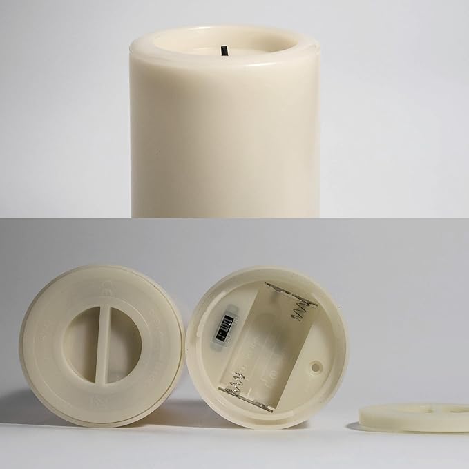 CANDLE CHOICE Outdoor Battery Operated Flameless Candle with Auto Daily Cycle Timer Waterproof Flickering Plastic Electric LED Pillar Light for Lantern Patio Garden Wedding Party Decorations 3”x4”(H)
