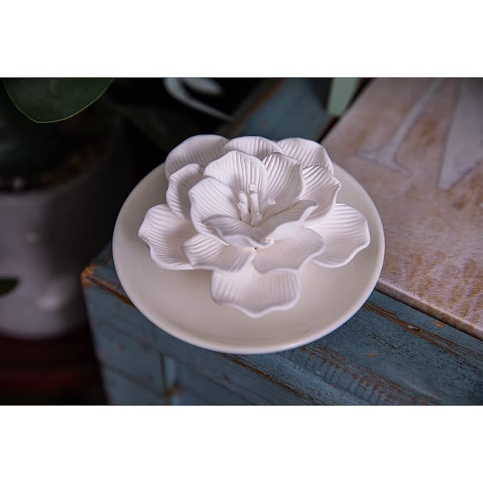 Essential Oil Passive Flower Diffuser -Non-Electric Porcelain Aromatherapy Diffusers for Small Mini Room, Desk Decorative, Bathroom (Hibiscus)