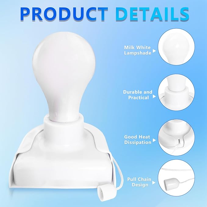 4 Pack Stick-Up Battery Operated Light Bulb, Wireless LED Closet Light Bulb, Self Adhesive Wall Mounted Light Fixture with Pull Chain for Cabinet Bedroom Living Room Kitchen, Milk White Cover