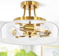 TOBUSA 3-Light Semi Flush Mount Light Fixture, Modern Industrial Glass Ceiling Light with E26 Base, Metal Semi Flush Ceiling Light for Living Room Kitchen Bedroom Hallway Balcony, No Bulbs, Gold