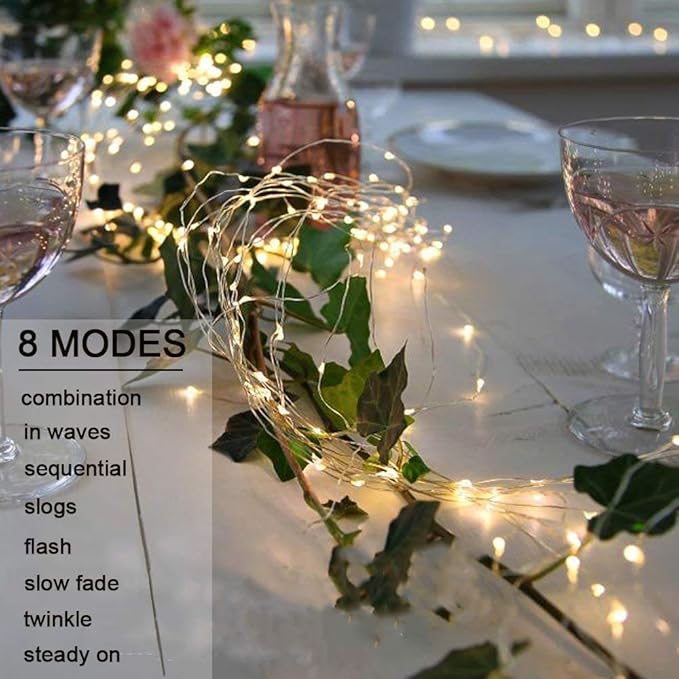 VOOKRY Solar Fairy String Lights for Outside, 10 Strands 200 LEDs Solar Powered Waterfall Lights Outdoor Waterproof, 8 Modes Watering Can Lights for Patio Yard Garden Tree Decorations(Warm White)