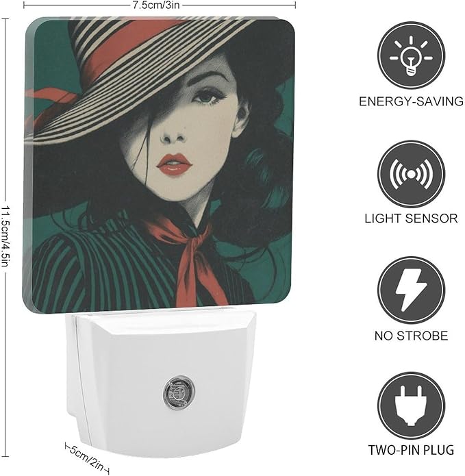 Plug in Night Light with LED & Smart Light Sensor, Stripe Concerto Auto-On/Off Night Lights Plug Into Wall for Bedroom, Bathroom, Hallway, Stairway