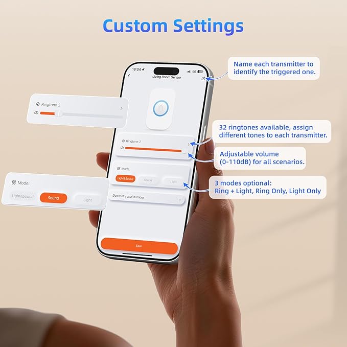 WiFi Door Sensor Chime, Smart Door Open Alert Window Sensor for Business/Home/Kids Safety, Real-Time App Notification, 500ft Range, 32 Melodies, 5 Volume Levels, Window Contact Sensor Alarm Kit