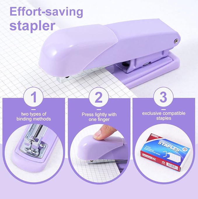Purple Desk Organizers and Accessories with Desk Organizer 360° Rotating Pen Holder and Office Supplies, Cute Stationery Supplies Set