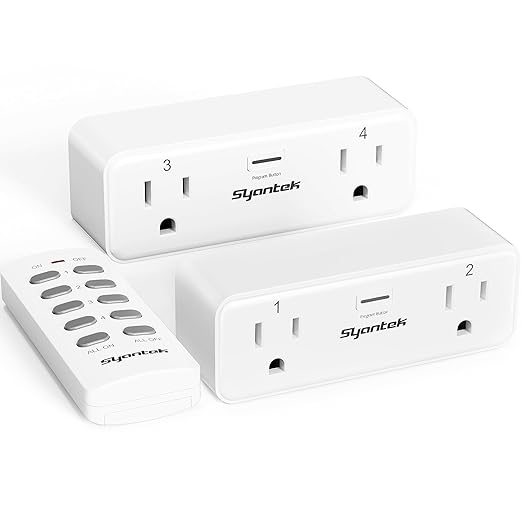 Remote Control Outlet with 2 Independent Control Sockets, Wireless Remote Light Switch Set, Remote Outlet Plug Up to 100 FT Range, FCC Certified, 15A/1875W, White (2 Outlets + 1 Remote)