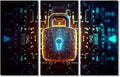 TUMOVO 3 Panel Wall Art Padlock with a Glowing Light at the Top Pictures Print on Canvas for Living Room Bedroom Wall Decoration, Concept Artwork Wooden Framed Ready to Hang, 60" Wx40 H