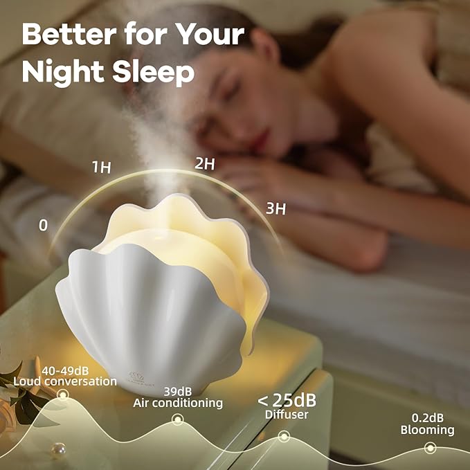 Essential Oil Diffuser 260ML, Shell Aroma Diffuser with Remote Control, 7 Colors LED Night Light for Bedroom Home Relaxation, Valentines Day Gifts
