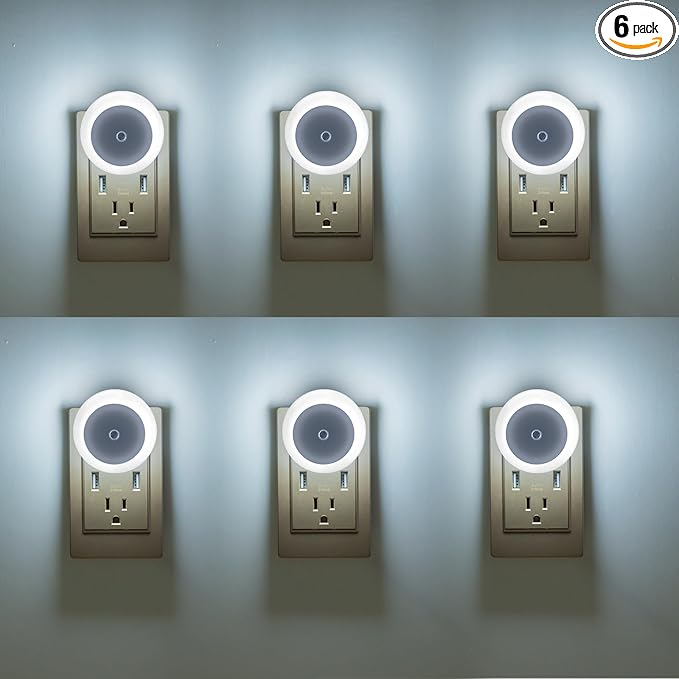 KINUR 6 Pack Night Light, LED Night Lights Plug into wall with Dusk to Dawn sensors, Plug in Night Lights for Kids Room, Bedroom, Bathroom, Baby Nursery,Stair Lights, Hallway Light, Daylight