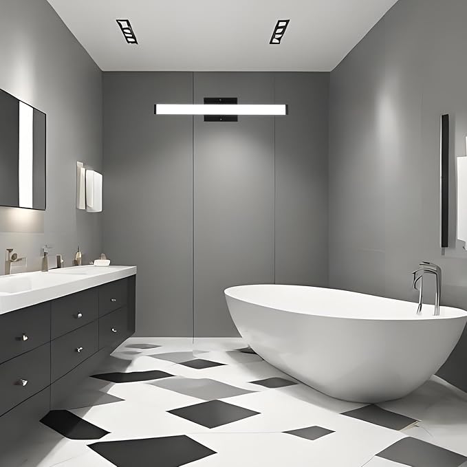 24 Inch LED Bathroom Vanity Light, 15W 3CCT Bathroom Light Fixtures Over Mirror, IP44 Waterproof Dimmable Black Bath Vanity Lights Bar, ETL Listed