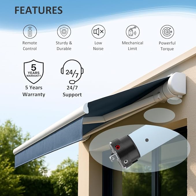 DC24V Motorized Remote Control Roller Shade Motor Kit, 45mm Brushless Electric Blind Motor for Outdoor Awning & Windproof Shades, Heavy Duty Automation (50 N.m for Φ74mm（3"） Round Tube)
