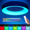 RGB Led Flush Mount Ceiling Light with Remote Control, 11 Inch 24W Black Ceiling Light Fixture, 3000K-6500K Light Color Changeable, Modern Ceiling Lights for Bedroom Kids Room