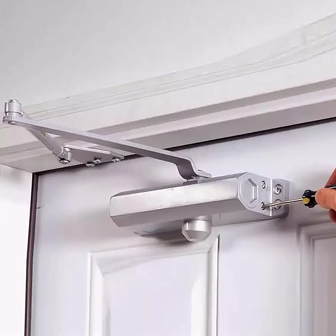 FUNSUEI 2 PCS Size 2 Automatic Door Closer,Adjustable Closing Speed Door Closer with Hold Open for 55-99 Lbs Door for Residential and Light Commercial Doors, Easy Mount