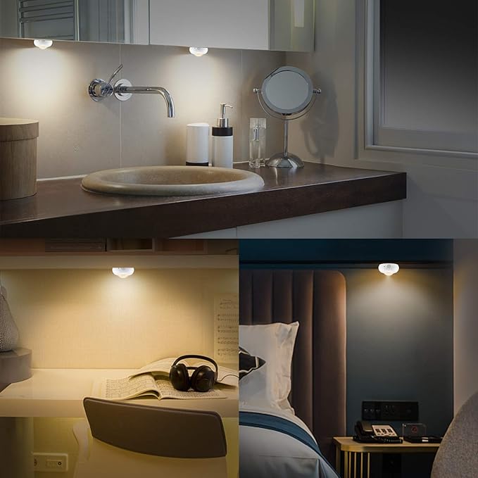 BIGLIGHT Battery Powered Motion Sensor Light, Battery Operated Puck Lights, Wireless LED Night Lights, Stick on Wall Lights for Closet Shelf Cabinet Pantry Counter Stairs Steps