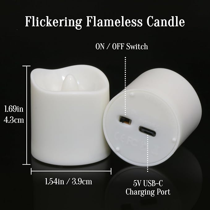 SoulBay Flameless Candles Rechargeable Battery Operated with Remote Timer, 6pcs LED White Flickering Electric Tea Lights Votives for Lantern Wedding Table Home Decoration, USB Cable Included