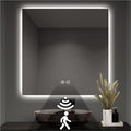 Backlit LED Bathroom Mirror, Infrared Motion Sensor Vanity Mirror with 3-Color Lights, Stepless Dimmable Wall Lighted Mirror with Anti-Fog, Memory, Rectangular (36" H x 36" W)