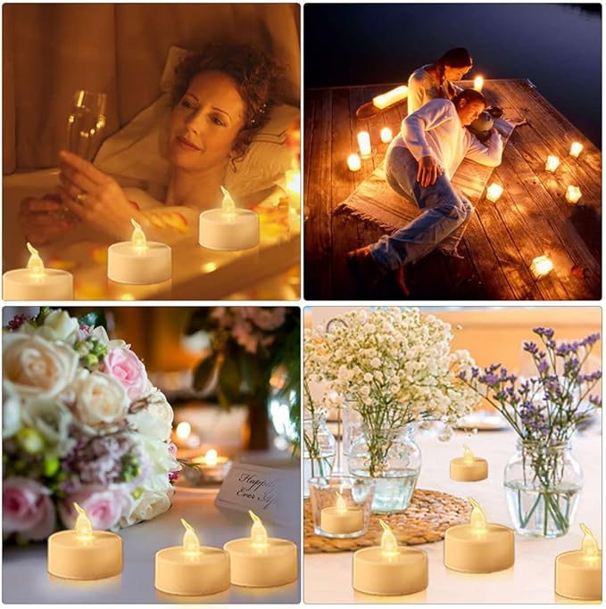 Battery Operated Tea Light Candles:150 Pack Flameless LED Realistic Flickering Candles 200+ Hours Electric Fake Candle in Warm White Ideal for Party, Wedding, Birthday, Gifts and Home Decoration
