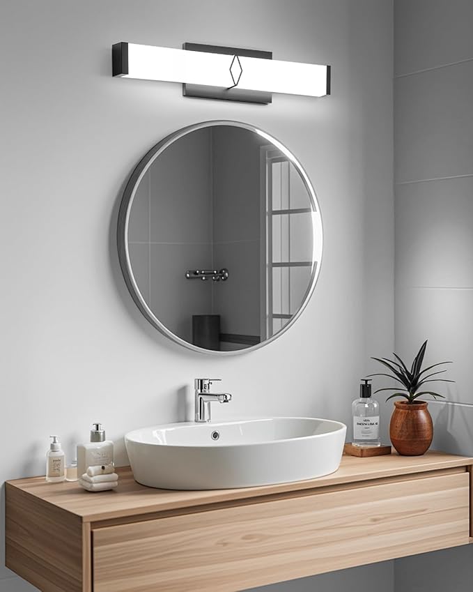 Bathroom Light Fixtures,Modern Dimmable Vanity Lights for Bathroom,15.75inch 20W 2000LM Black LED Vanity Lights Bar Over Mirror, LED Lighting Fixture 5700K Cool White ETL Certified