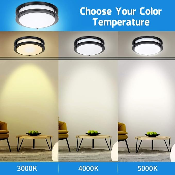 Drosbey 42W LED Flush Mount Ceiling Light Fixture, Ceiling Lights for Kitchen, Bedroom, Bathroom, Garage, Dimmable, Super Bright 4200 Lumens, 3000K/4000K/5000K Adjustable (Black), UL Listed