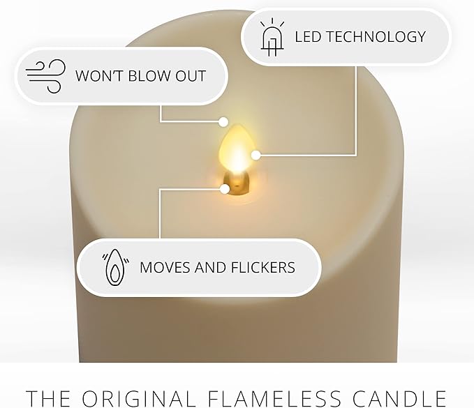 Luminara Outdoor Flameless LED Coloring Changing Candle Melted Edge 3.75" x 7" Real Moving Flame Battery Operated Timer Plastic Weather-Resistant