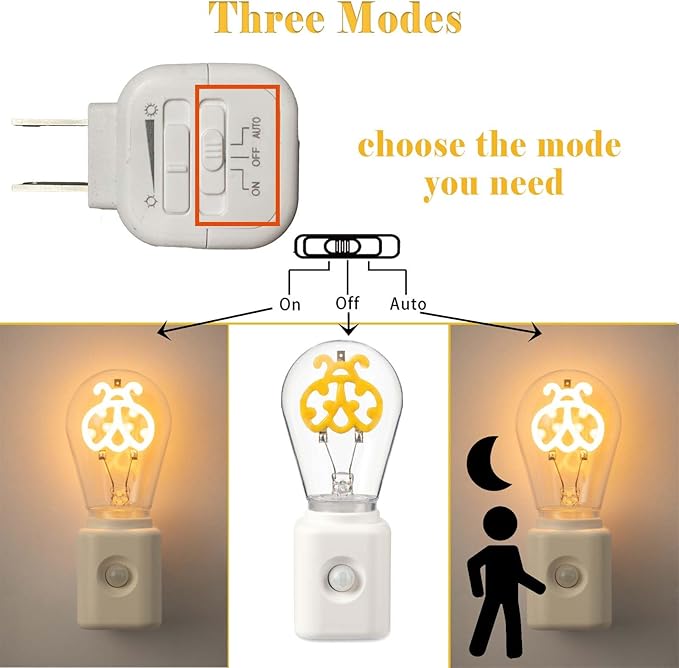 Unique Gift Vintage Dimmable Led Night Light Plug-in, Motion & Dusk-to-Dawn Sensor, Ladybird Shape Filament Warm White 2200K Light, for Hallway, Bedroom, Kitchen, Stairway, 1 Pack