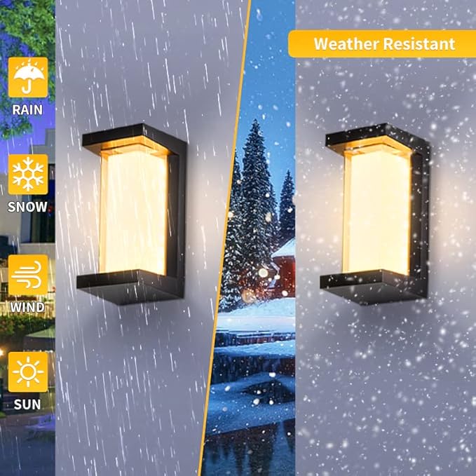 LANFU 3000K LED 18W Aluminum Rectangular Outdoor Wall Sconce Exterior Light Outside Light Fixture, Black with Warm White, IP64 Waterproof Wall Lights for House Patio Porch Garage