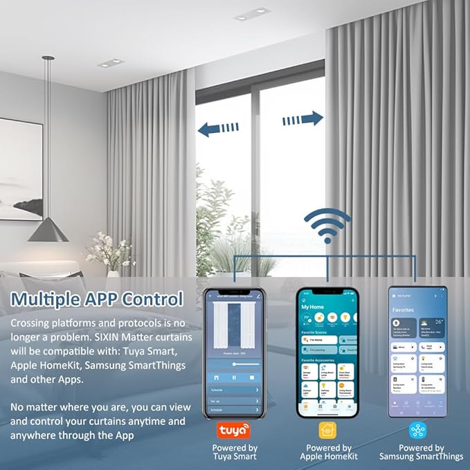Matter over WiFi Hidden Smart Curtain Motor Track Kit, Silent Electric Curtain Rods 1.8N.m, Automatic Curtain Opener Compatible with HomeKit/Alexa/Google/SmartThings (3 meters (118.1 inches))