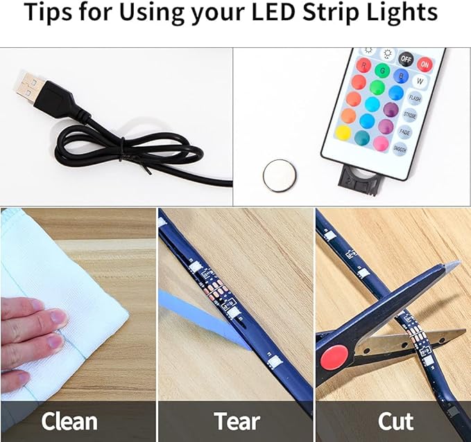 KUMQUAT RGB LED Strip Lights TV Backlight 5V USB Multicolor LED Light Strips 6.56ft/2M Color Changing Strip Kit with Remote for TV PC Mirrow Party Decoration Mood Lighting