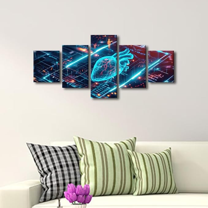 5 Panel AI Generated Wall Art for Living Room Computer Screen Canvas Painting for Home Digital Poster Decorations for Office Kitchen Modern Technology Pictures for Bedroom Wall Decor 50"Wx24"H