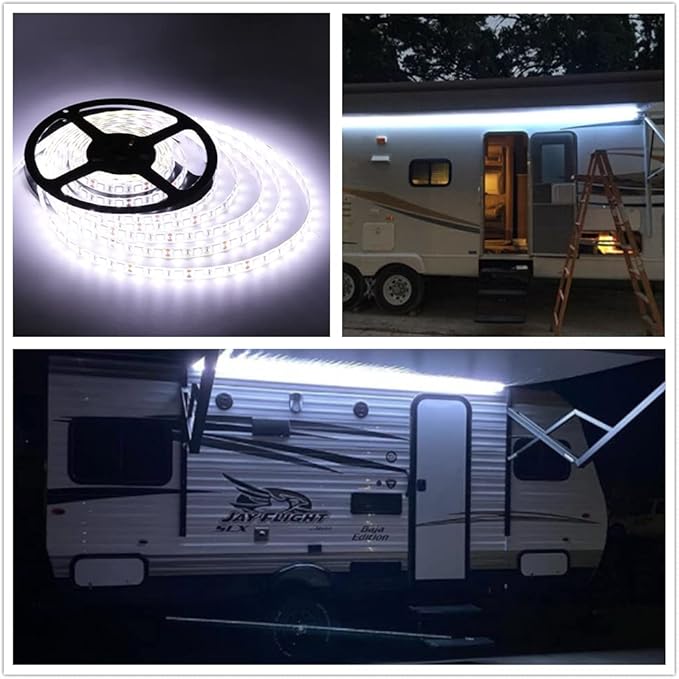 RV Awning Lights, 12V 16.4FT White Camping Awning Lights, Motorhome Travel Trailer Food Trucks Van Waterproof Canopy Led Strip Lighting, RV Exterior Underglow Light