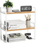 YGYQZ Desk Shelf Organizer for Top of Desk, Detachable 2 Tier Desktop Bookshelf, Wooden Desk Shelves Storage Rack, Small Desktop Shelf for Office Home Dorm, Tabletop Desk Organizer Stand (White Wood)