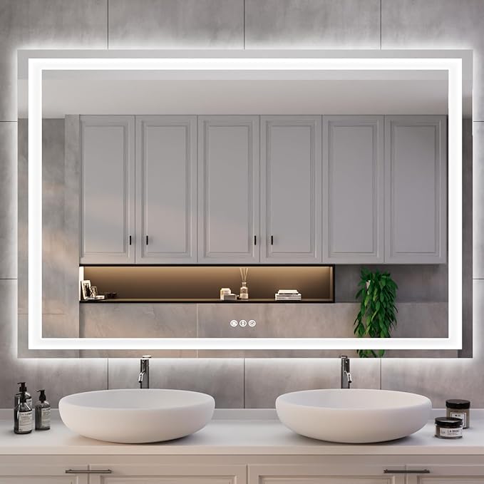 ISKM 51'' x 40'' LED Mirror for Bathroom Lighted Vanity Mirror for Wall Front Lights + Backlit LED Bathroom Mirror Anti-Fog Tempered Glass ETL Listed