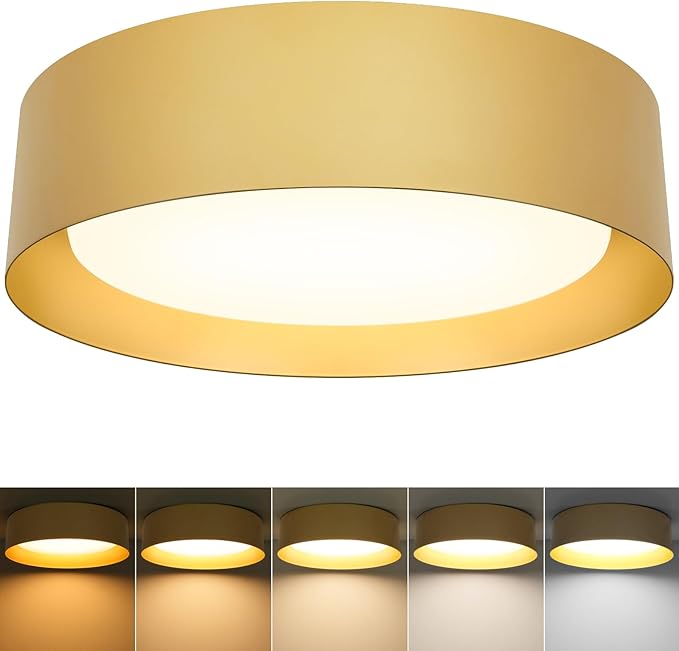 BrightHome Flush Mount Ceiling Light, 13in 2600LM 25W(300W Equiv), LED Ceiling Light Fixture 5CCT 2700K 3000K 4000K 5000K 6000K,Dimmable Ceiling Lamp for Bedroom Bathroom Hallway,Polished Gold Finish