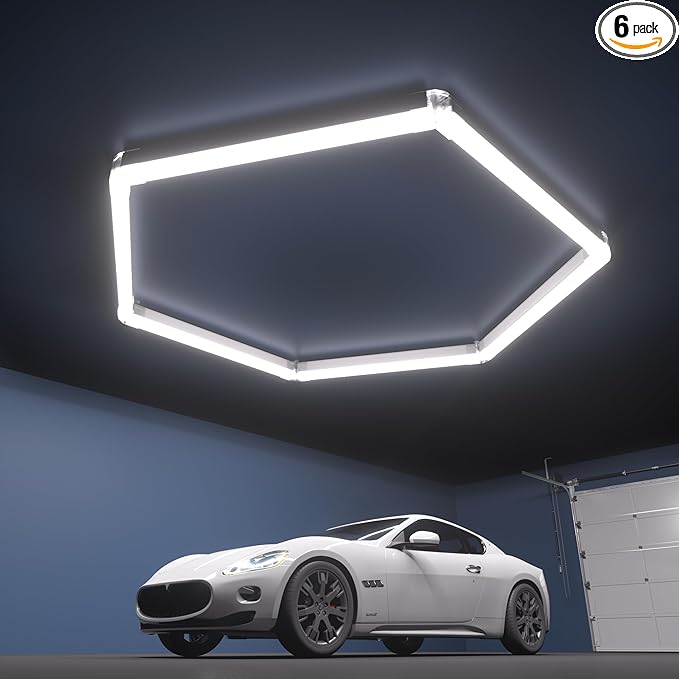 Hexagon Garage Lights, 1-HEX Updated Bigger Size, 7200lm Super Bright Car Detailing Ceiling, Led Hexagon Lights, Honeycomb Lights for Detailing, Workshop, Home Gym, Basement Garage
