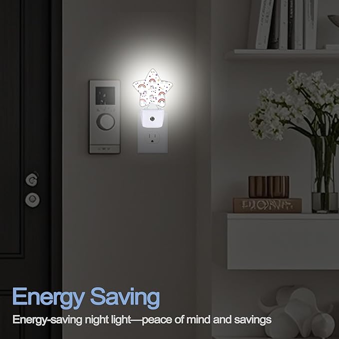 Unicorn Rainbow Nightlight,Colorful Stars Star Night Lights Plug into Wall Decorations for Bedroom Bathroom,Dusk to Dawn Sensor Kitchen Hallway Stairs Energy Efficient Desk Lamp