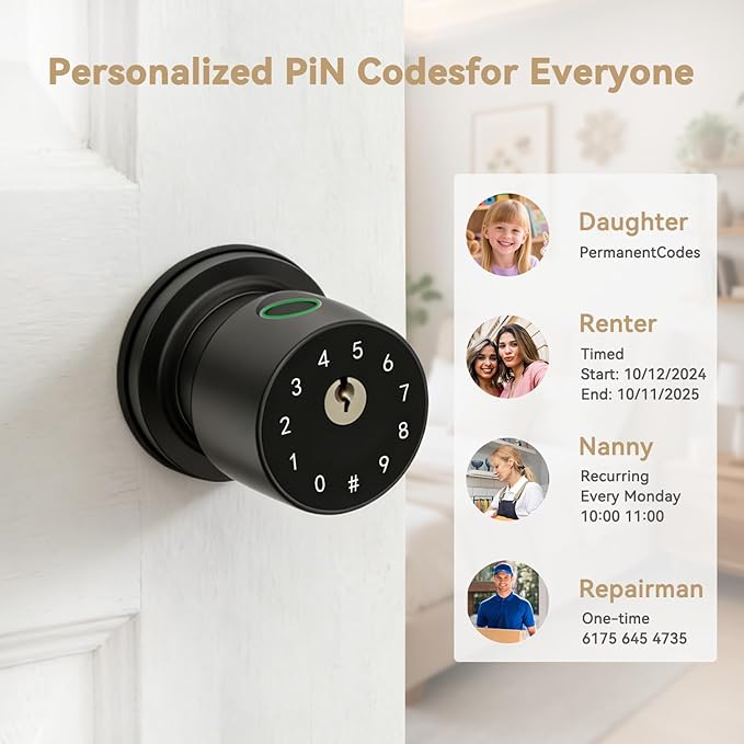 IRONZON Fingerprint Door Knob for Bedroom - 291Y 4-in-1 Keyless Bedroom Door Knob smart Door knob with App, One-tap Privacy Mode Setup, Auto-Lock Easy to Install - Matte Black