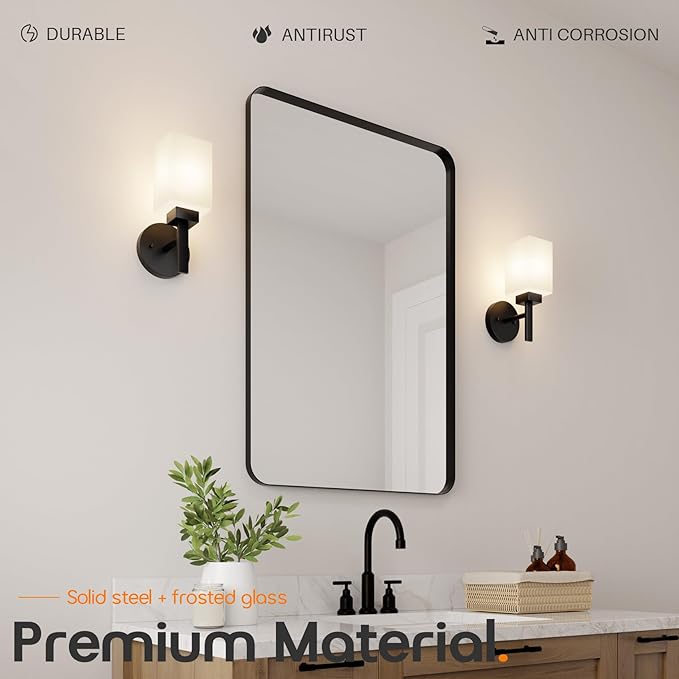 Wall Lights Matte Black Bathroom Vanity Light Fixtures Over Mirror with White Frosted Glass Shade, Wall Lamps for Porch Entrance, 2 Pack T002MB-L1-P2
