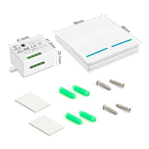RGBZONE Wireless Remote Light Switch and Receiver Kit, No Wiring, 100ft RF Range, Pre-Programmed, Expandable Wireless On/Off Switches for Ceiling Lights, Lamps (White)
