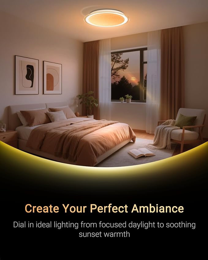 1-Pack, 16 inch Smart LED Music Ceiling Light with Bluetooth Speaker, Compatible with Alexa & Google Home, Color Changing RGB Dimmable Light for Living Room, Bedroom, Kitchen
