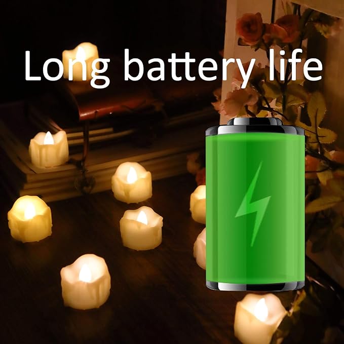 12 Battery Operated Flameless LED Tea Lights with Timer Realistic Flickering Electric Tealight Votive Candles Set Bulk Baptism Wedding Party Decoration Kitchen Home Decor Centerpieces Batteries Incl.