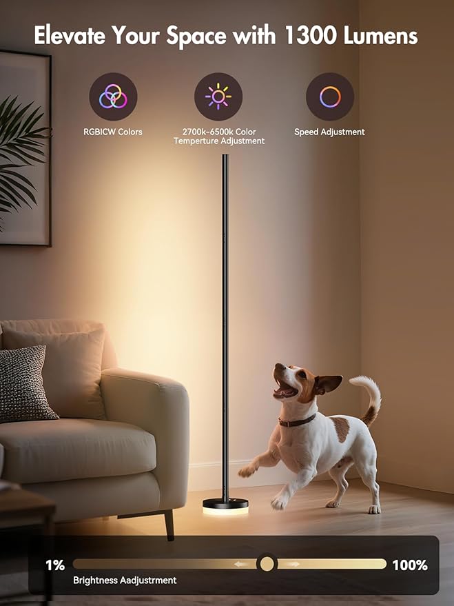 Corner Floor Lamp 2 Pack,RGBICW LED Corner Lamp with 1300lm Smart Modern Floor Lamp,App & Remote Control,Music Sync,Color Changing Standing Lamp for Bedroom Living Room and Gaming Rooms